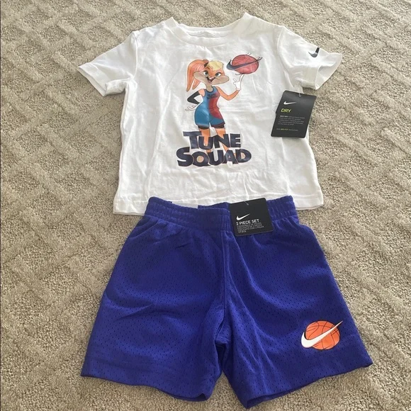 Nike White Tune Squad Tee with Royal Purple Mesh Shorts - Picture 2 of 9